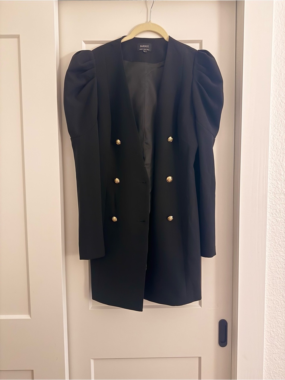 Bardot Black Double-Breasted Puff Sleeve Coat